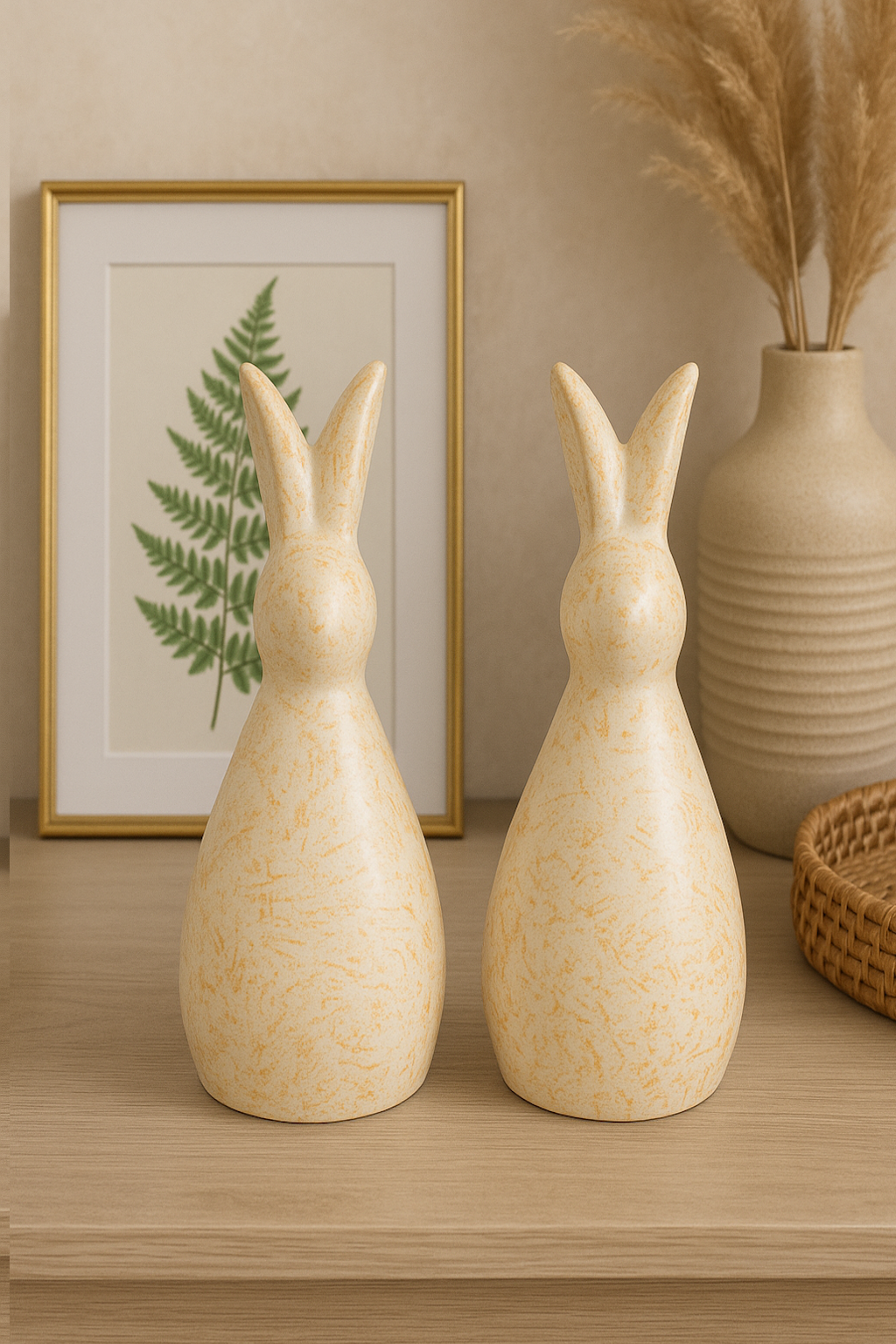 Set of 2 Handcrafted Ceramic Decor Bunny Figurine Yellow