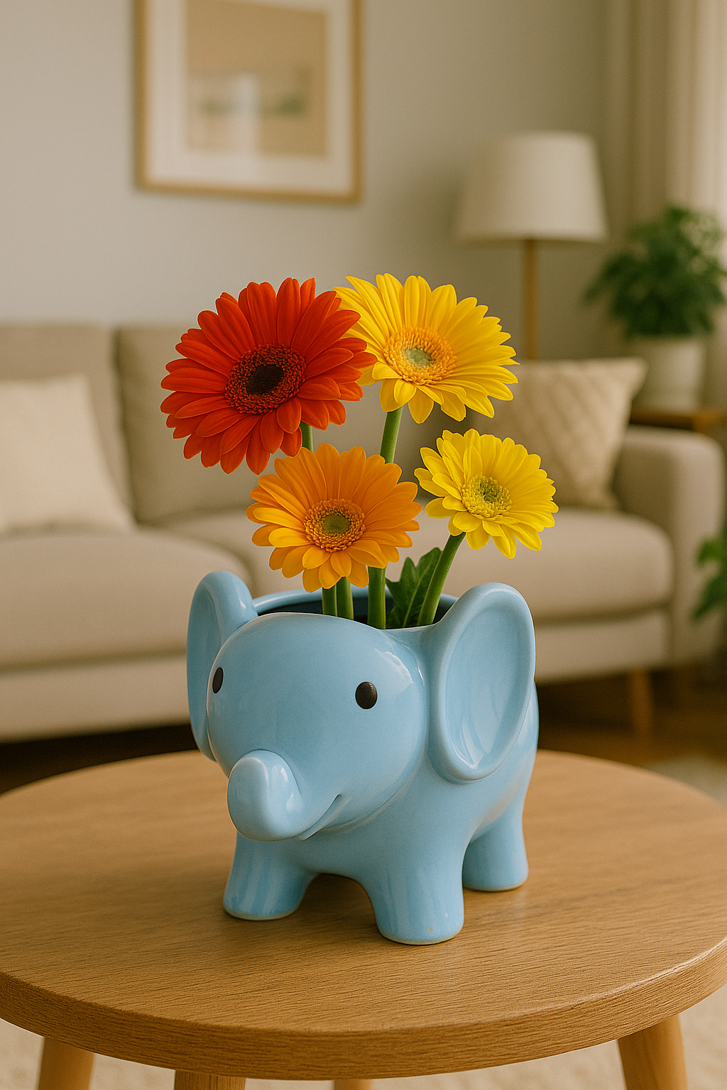 Small Elephant Ceramic Planter Decor Indoor Pot- Sky Blue