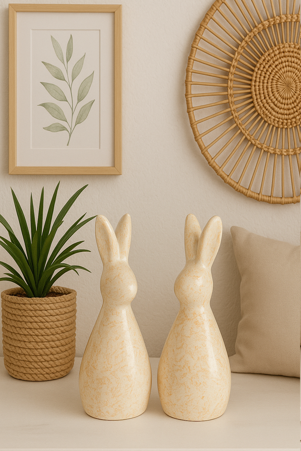 Set of 2 Handcrafted Ceramic Decor Bunny Figurine Yellow
