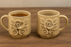 YUTORI Handcrafted 3D Ceramic Coffee Mugs | Artistic Floral Design | 450ml | Perfect for Tea, Coffee & Gifting | Microwave Safe Light Tan Colour- 1 Pcs