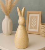 Handcrafted Ceramic Decor Bunny Figurine – Speckled Yellow Decorative Accent