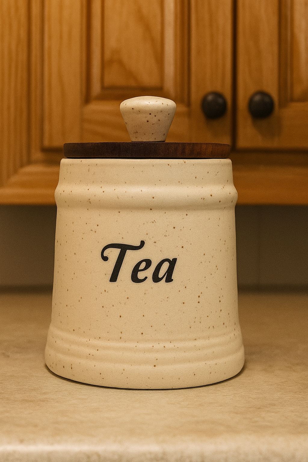 YUTORI Ceramic Kitchen Storage Jars with Wooden Lids – Set of 3 (Sugar, Tea, Coffee) | Airtight Kitchen Container - 400 Ml Each