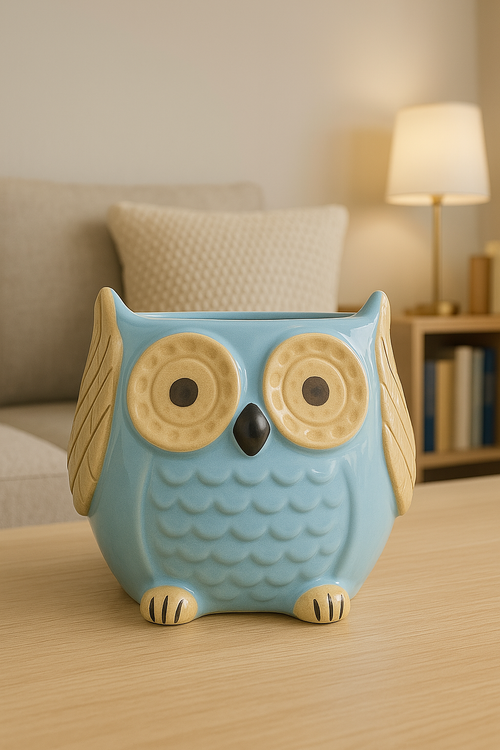 Big Owl Ceramic Home Decor Planter Flowers Pot for Indoor-Outdoor- Sky Blue