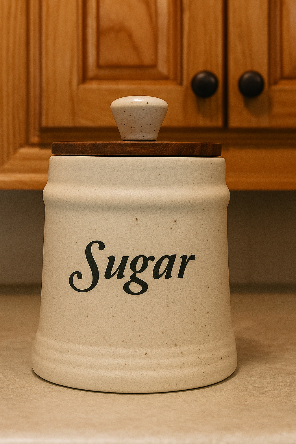 YUTORI Ceramic Kitchen Storage Jars with Wooden Lids – Set of 3 (Sugar, Tea, Coffee) | Airtight Kitchen Container - 400 Ml Each