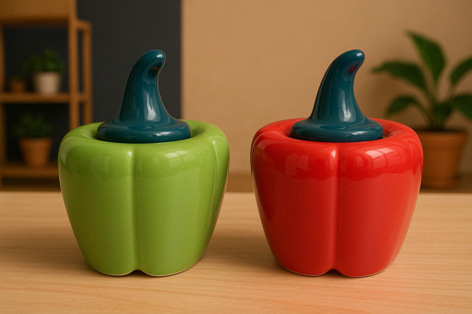 Set of 2 Bell Pepper/Capsicum Decorative Pickle Jar Ceramic/Food Storage Jar