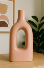 Home Decor Ceramic Flower Vase Minimalist Arch Design- Pink