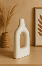 Home Decor Ceramic Flower Vase Minimalist Arch Design - White