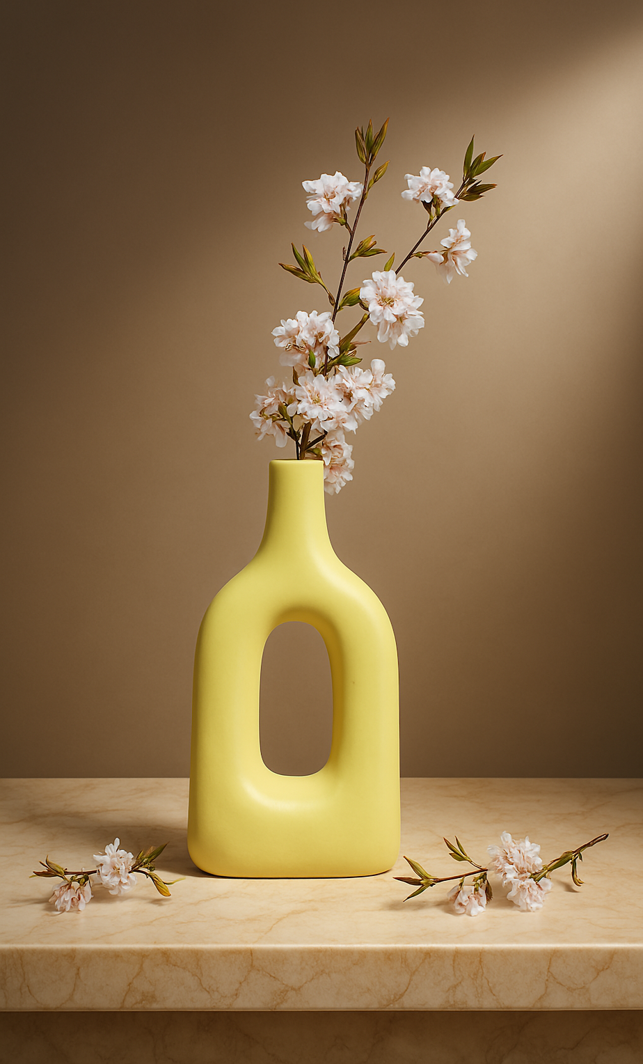 Home Decor Ceramic Flower Vase Minimalist Arch Design - Light Yellow