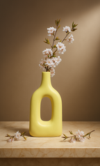 Home Decor Ceramic Flower Vase Minimalist Arch Design - Light Yellow