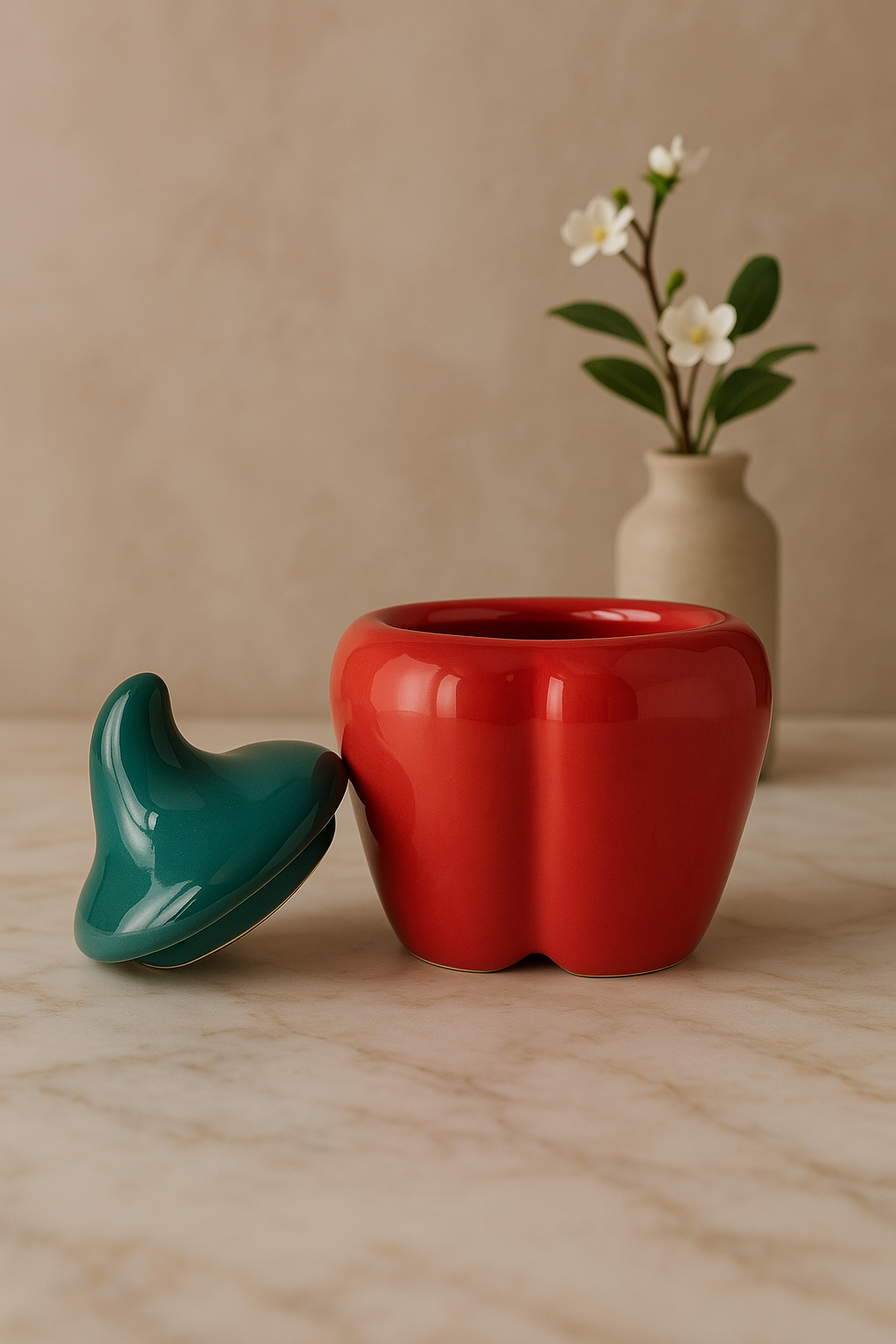 Set of 2 Ceramic Bell Pepper/Capsicum Decorative Pickle Jar/Food Storage Jar