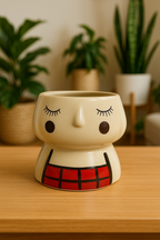 Cute Hand Painted Doll Face Ceramic Planter Decor Pot
