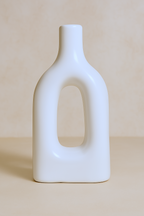 Home Decor Ceramic Flower Vase Minimalist Arch Design - White