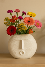 Set of 2 Modern Smiley o and Smiley u Face Ceramic Vase Matte Finish Showpiece