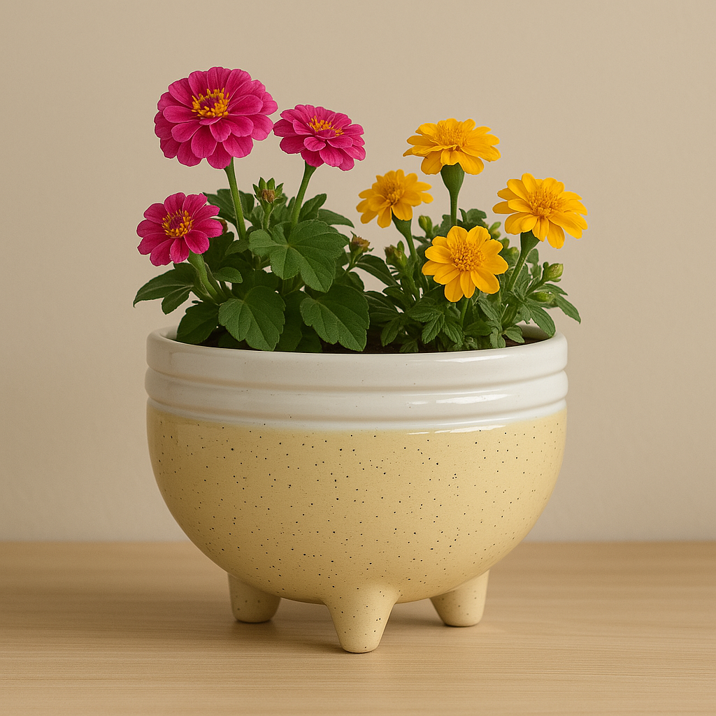 Tripod Ceramic Planter Flower Pot for Indoor & Outdoor Use