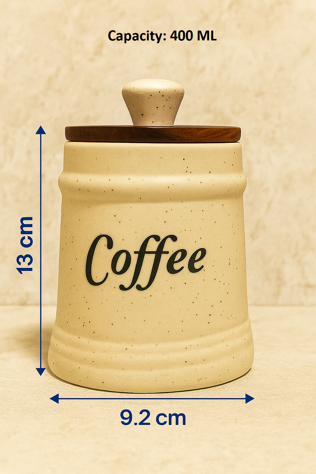 YUTORI Ceramic Kitchen Storage Jars with Wooden Lids – Set of 3 (Sugar, Tea, Coffee) | Airtight Kitchen Container - 400 Ml Each