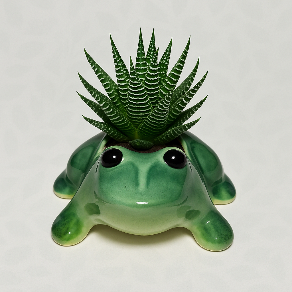 Cute Frog Shaped Ceramic Planter Pot – Indoor/Outdoor Decorative Planter for Small Plants