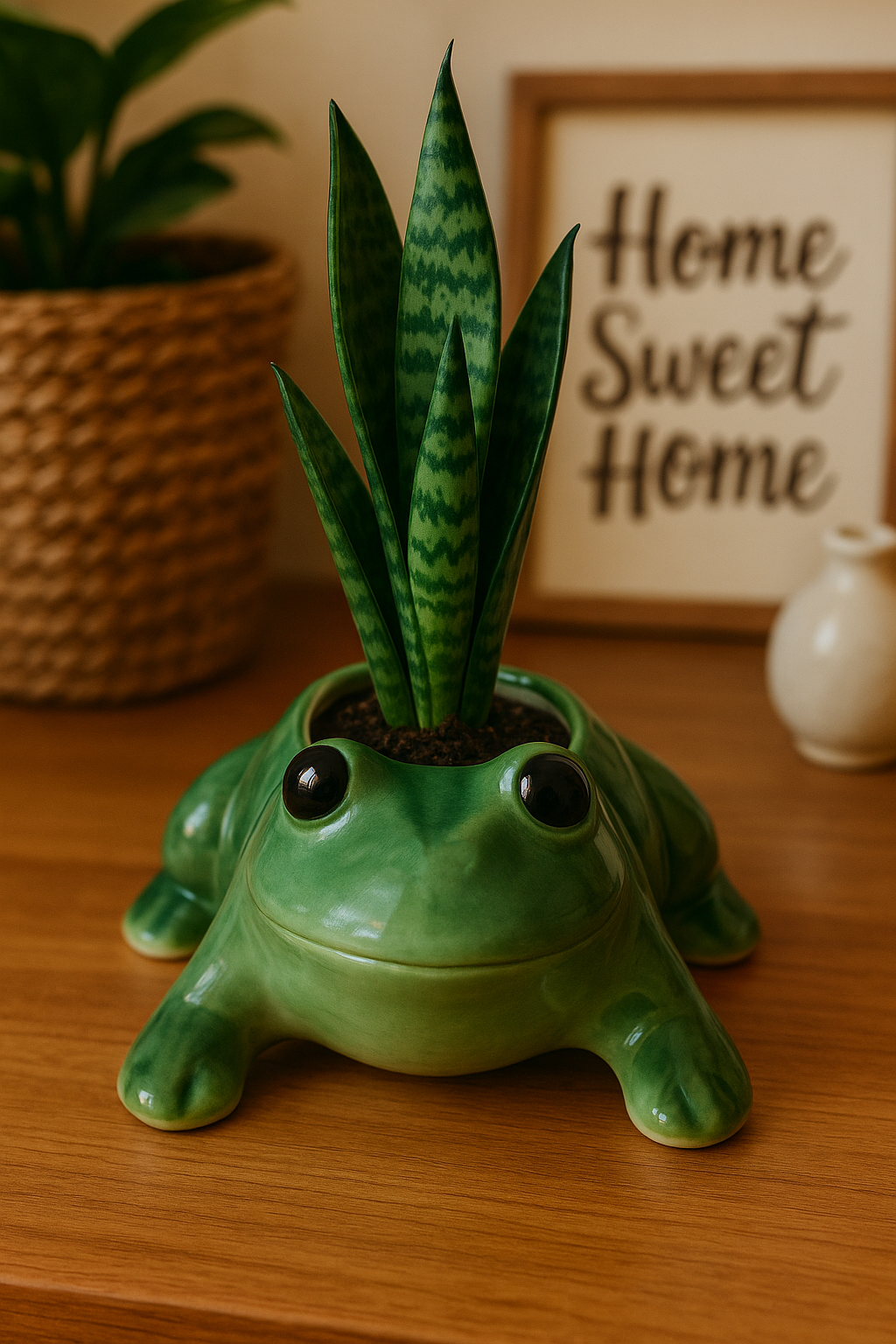 Cute Frog Shaped Ceramic Planter Pot – Indoor/Outdoor Decorative Planter for Small Plants