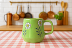 YUTORI Hand-Painted Ceramic Mug 400ml – Green Daisy Floral Coffee & Tea Cup | Cute Aesthetic Flower Mug | Durable Glossy Ceramic | Gift for Women & Home Kitchenware- 1 Pcs