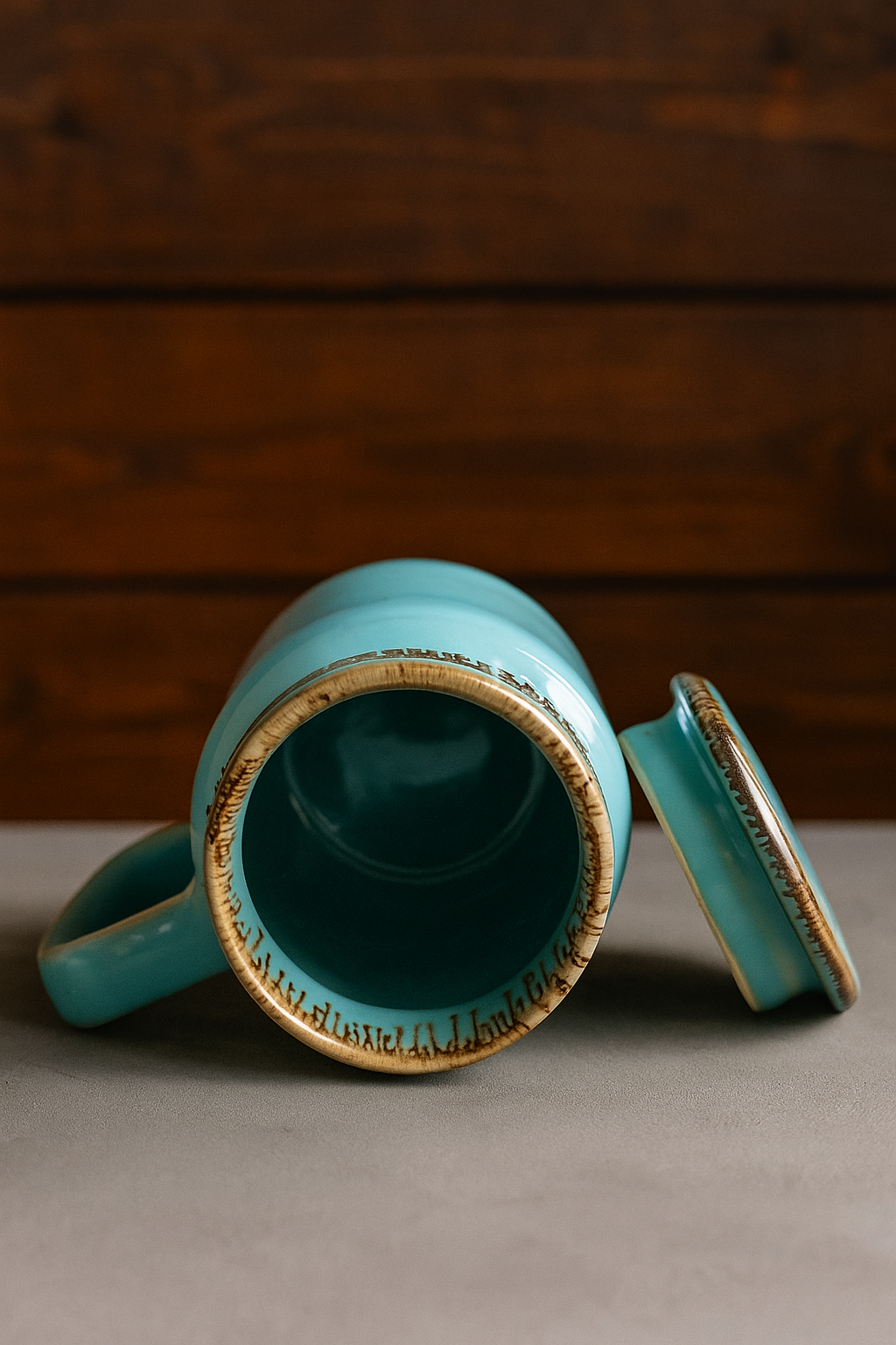 Handmade Ceramic Coffee Mug with Lid – Aquamarine Glazed with Drip Design– Cute & Stylish Drinkware for Home & Office | Perfect for Tea, Coffee & Gifting | Microwave Safe- 600ml