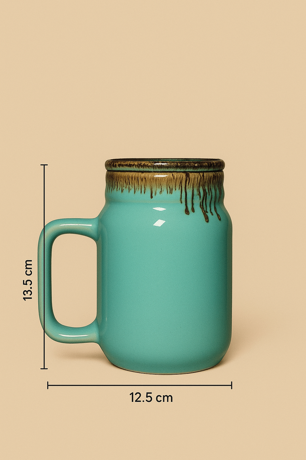 Handmade Ceramic Coffee Mug with Lid – Aquamarine Glazed with Drip Design– Cute & Stylish Drinkware for Home & Office | Perfect for Tea, Coffee & Gifting | Microwave Safe- 600ml