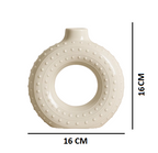Modern Ceramic Donut Vase with Textured Dots Showpiece Vase - Cream