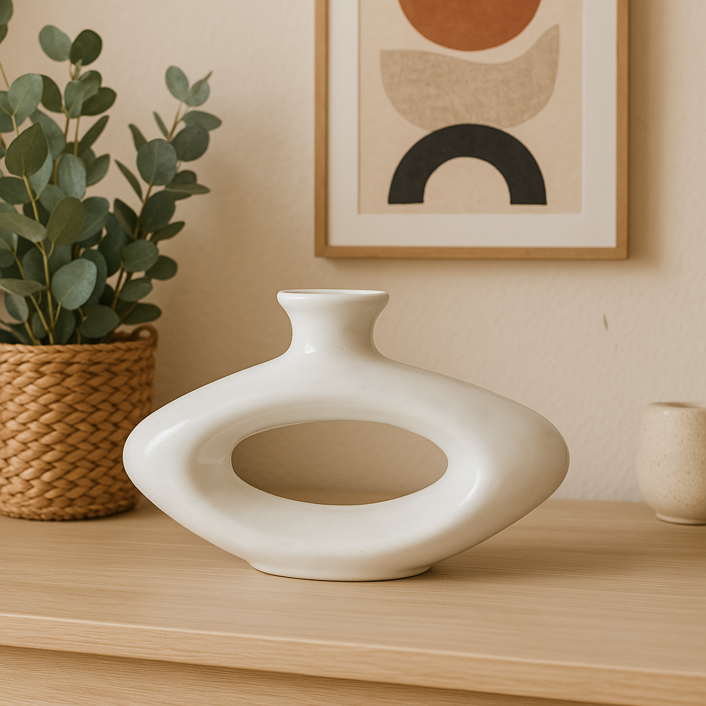 Chirag Shape Flower Vase for Home Décor - White