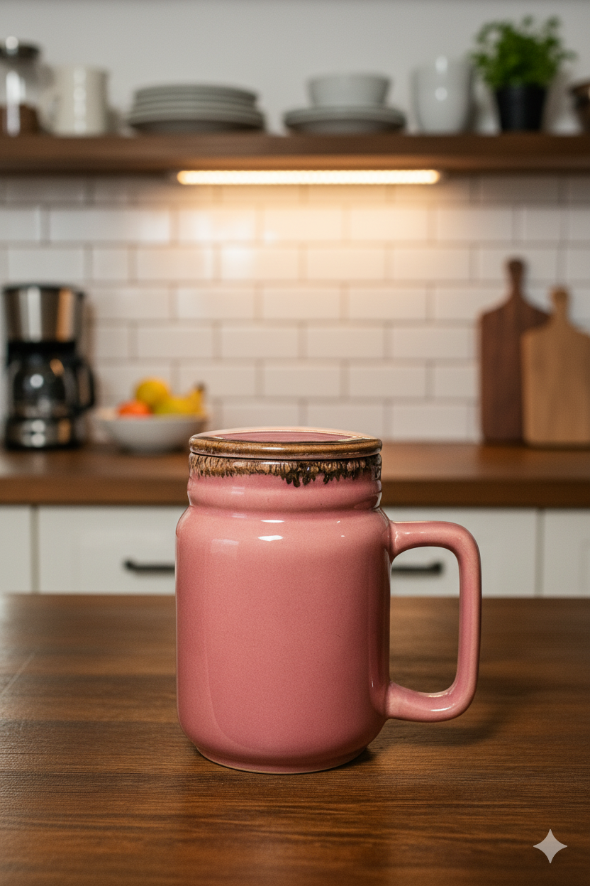 YUTORI Handmade Ceramic Coffee Mug with Lid – Pink Glazed with Drip Design– Cute & Stylish Drinkware for Home & Office | Perfect for Tea, Coffee & Gifting | Microwave Safe- 600ml