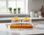 YUTORI Set of 2 Royal Crown Borosilicate Glass Jar Set with Bamboo Lids & Bamboo Tray – Clear Storage Containers for Kitchen – Airtight Spice, Sugar, Tea, Coffee Organizer