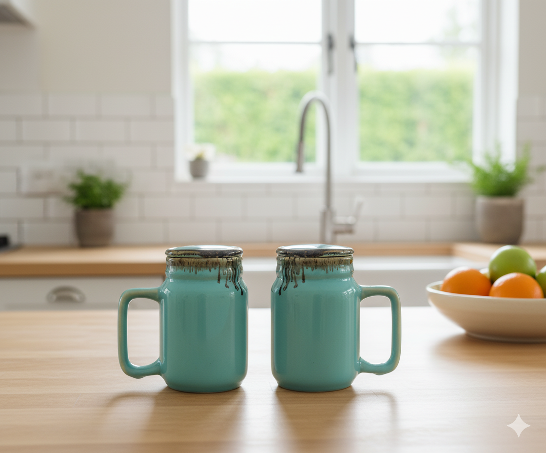 Handmade Ceramic Coffee Mug with Lid – Aquamarine Glazed with Drip Design– Cute & Stylish Drinkware for Home & Office | Perfect for Tea, Coffee & Gifting | Microwave Safe- 600ml