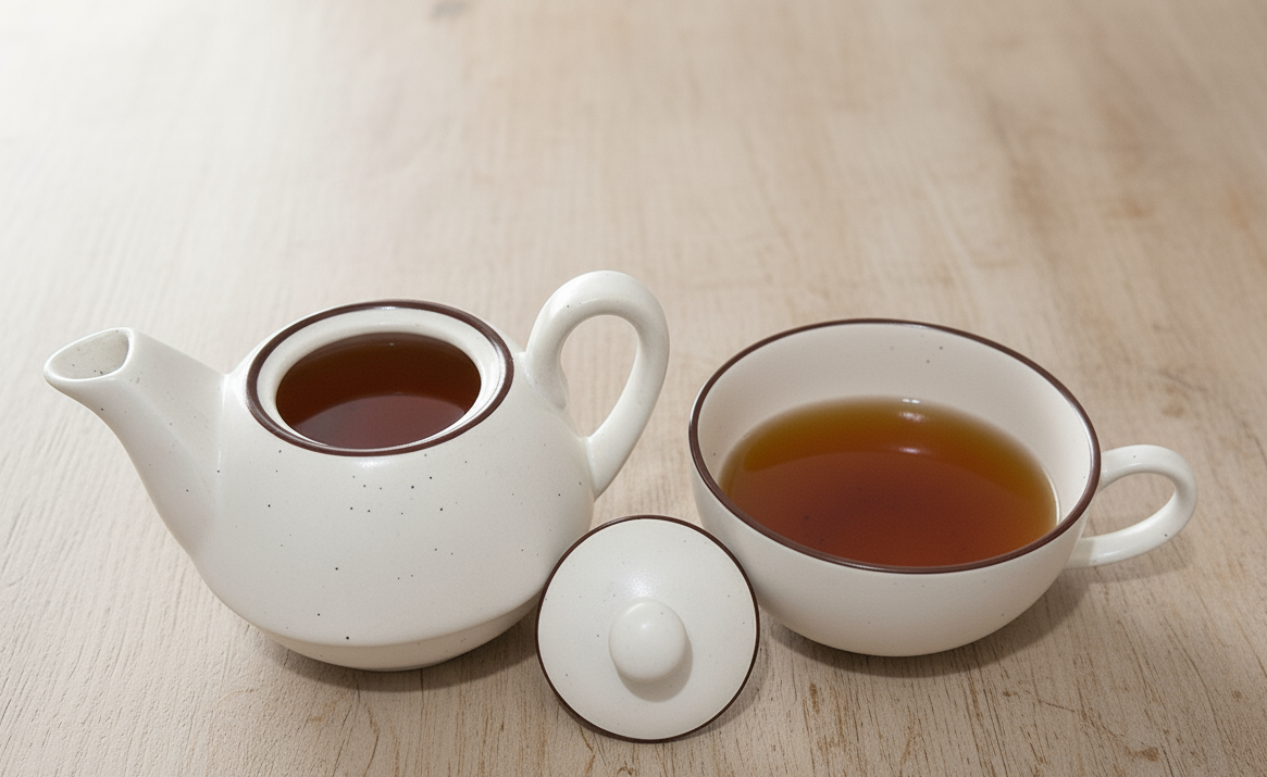 Handcrafted White Ceramic Kettle Tea Set with Elegant Speckled Design – 1 Floral Cup (350ml) and Teapot (450ml) | Handmade Ceramic Tea Set with Kettle | Microwave & Dishwasher Safe