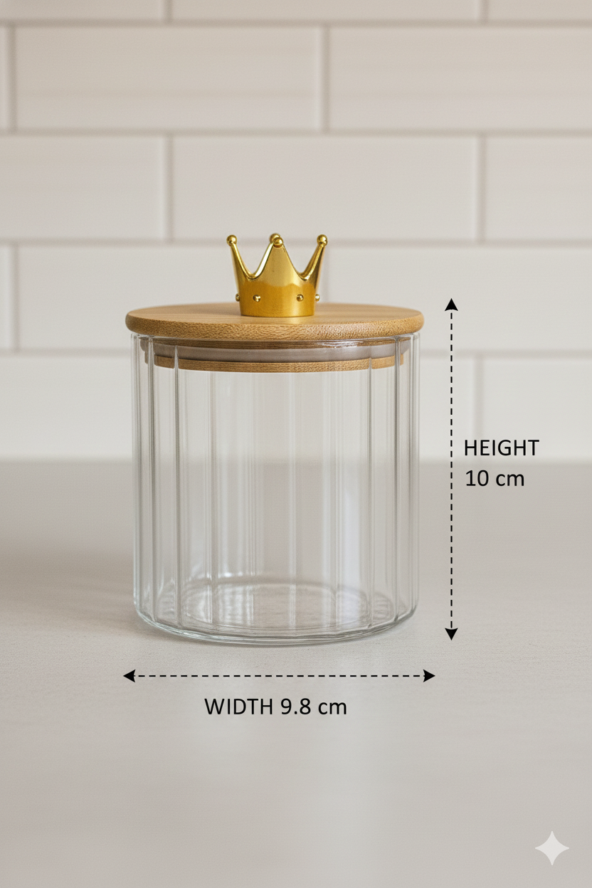 YUTORI Set of 2 Royal Crown Borosilicate Glass Jar Set with Bamboo Lids & Bamboo Tray – Clear Storage Containers for Kitchen – Airtight Spice, Sugar, Tea, Coffee Organizer
