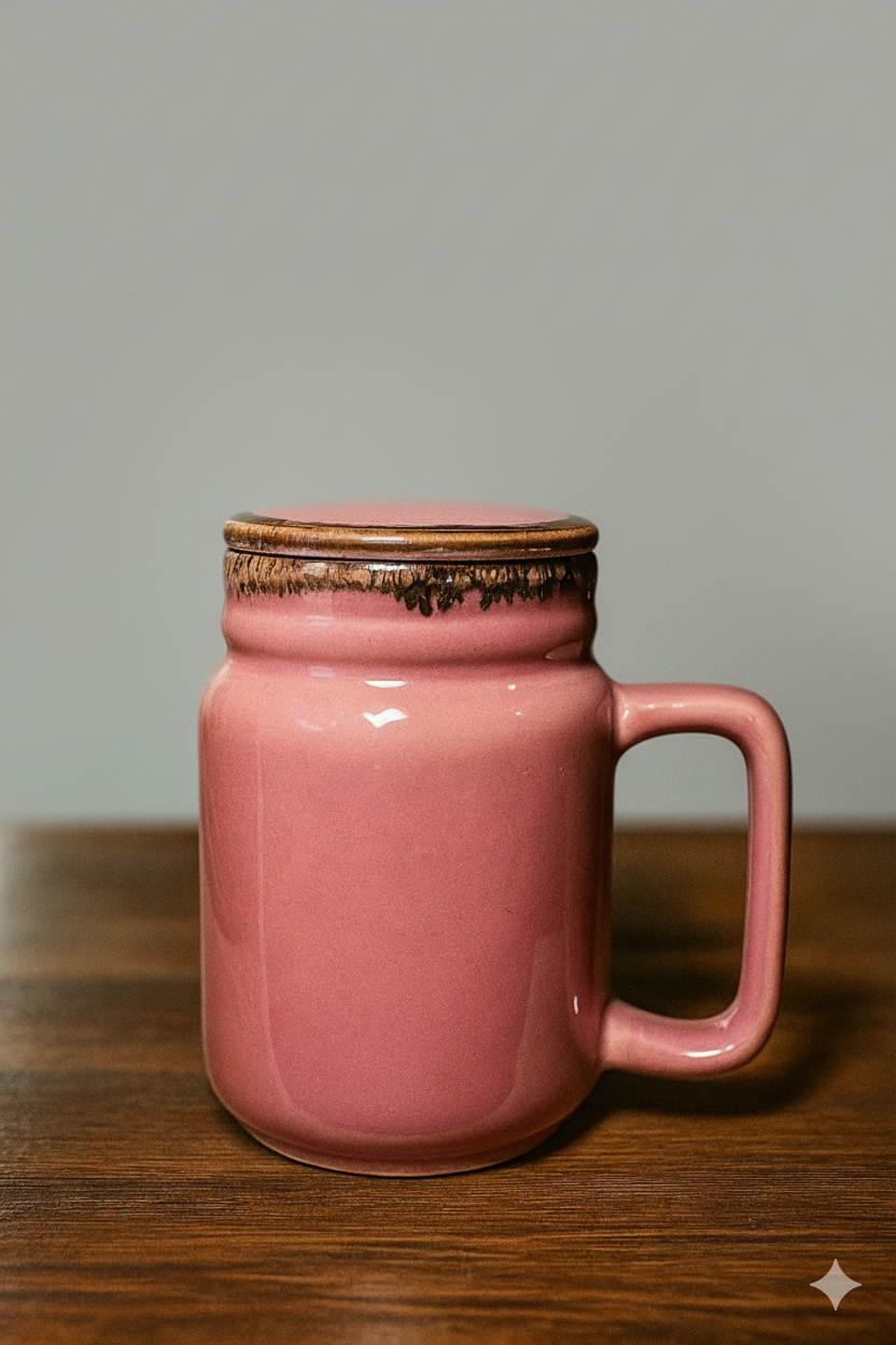 YUTORI Handmade Ceramic Coffee Mug with Lid – Pink Glazed with Drip Design– Cute & Stylish Drinkware for Home & Office | Perfect for Tea, Coffee & Gifting | Microwave Safe- 600ml