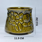 Handcrafted Round Shape Ceramic Planter Pot with Embossed Floral Design