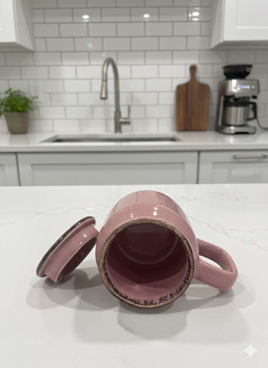 YUTORI Handmade Ceramic Coffee Mug with Lid – Pink Glazed with Drip Design– Cute & Stylish Drinkware for Home & Office | Perfect for Tea, Coffee & Gifting | Microwave Safe- 600ml