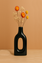 Home Decor Ceramic Flower Vase Minimalist Arch Design- Black