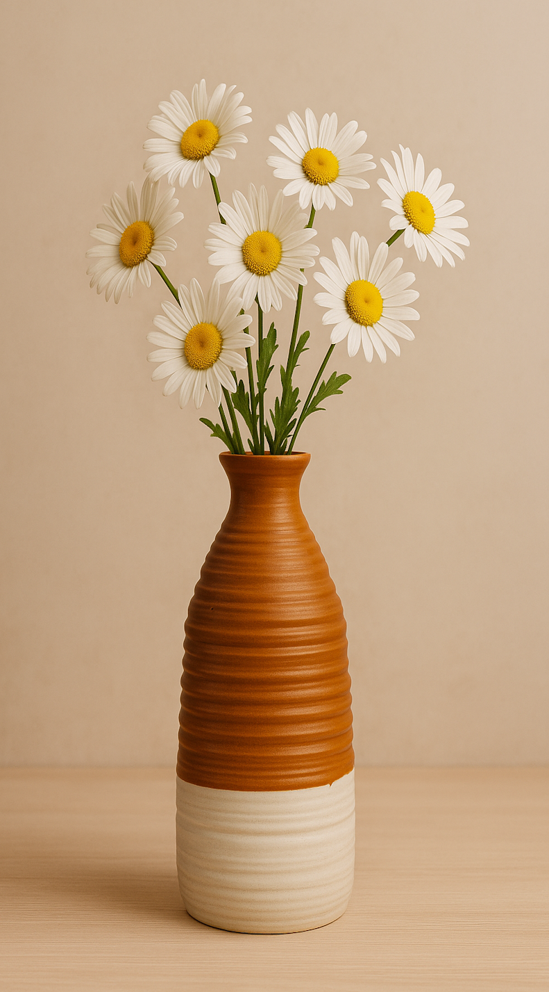 Handcrafted Dual-Tone Ceramic Vase – Rustic Terracotta & Cream Finish