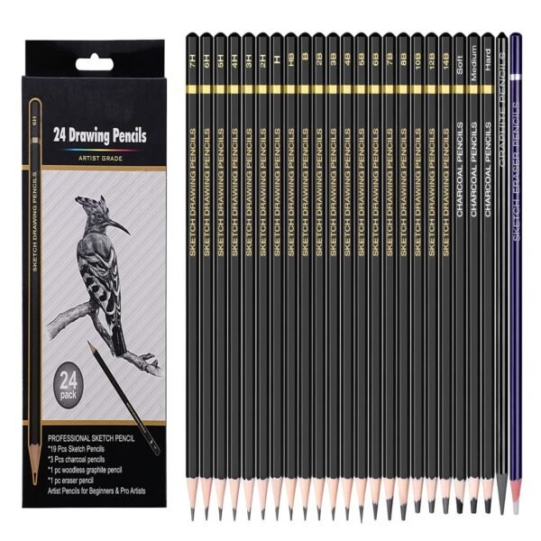 24 Pcs Professional Drawing And Sketching Pencil Set For Artists