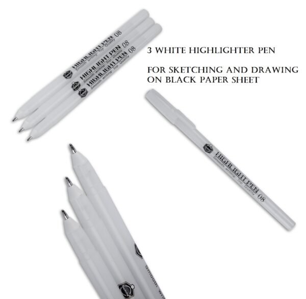 3 Pcs White Highlighter Gel Pen 0.8mm for Arts Work on Black Paper - Image 4