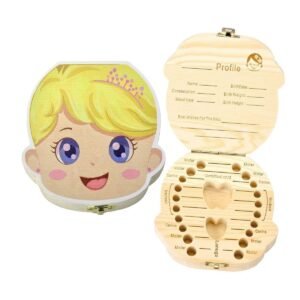 Wooden Tooth Keepsake Box Organizer for Teeth Collection- Girl