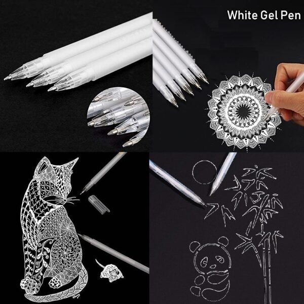 3 White Charcoal Pencil Set and 3 White Highlighter Gel Pen for Drawing and Sketching - Image 3