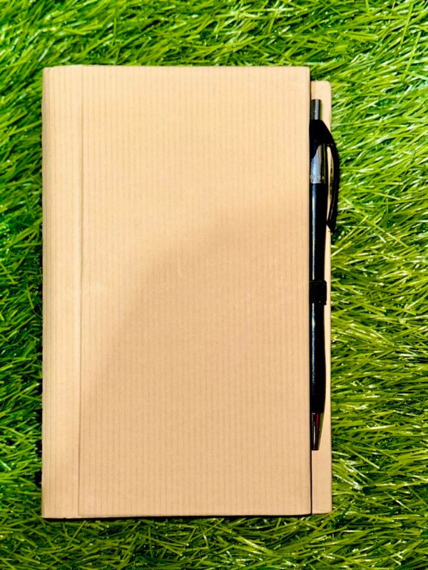 Brown Memo NotePad/NoteBook With Sticky Notes & Clip Holder Craft Hardbound Cover Journal Diary for School, College, Office & Home Study 80 GSM- A5 Size (With Pen) - Image 2