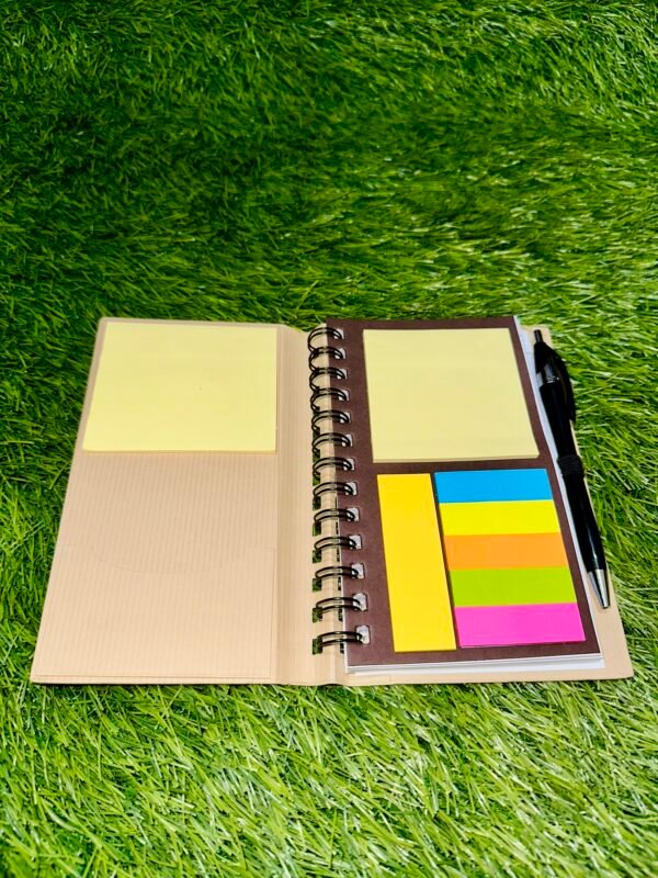 Brown Memo NotePad/NoteBook Sticky Notes Spiral Diary Craft Hardbound Cover Journal Diary for School, College, Office & Home Study 80 GSM- A5 Size (With Pen) - Image 3