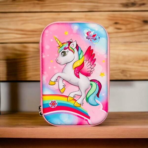 Stylish 3D Unicorn Pencil Box, Large Capacity Pencil Case, EVA Hardtop Jumbo Pencil Box for School Kids- Pink