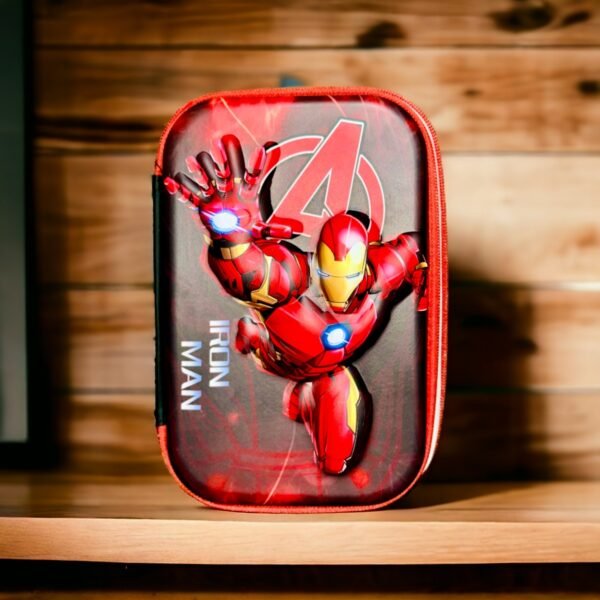 Stylish 3D Iron Man Pencil Box, Large Capacity Pencil Case, EVA Hardtop Jumbo Pencil Box for School Kids- Red/Black