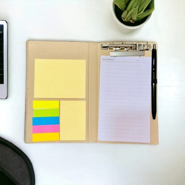 Brown Memo NotePad/NoteBook With Sticky Notes & Clip Holder Craft Hardbound Cover Journal Diary for School, College, Office & Home Study 80 GSM- A5 Size (With Pen)