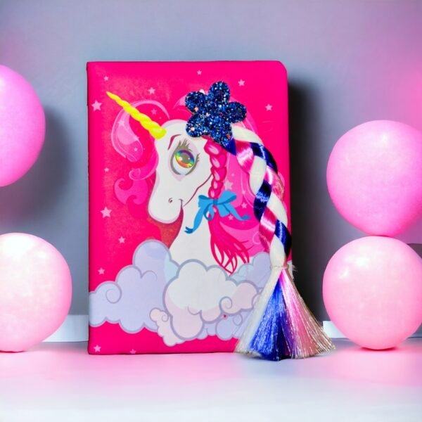 A5 Printed Soft Unicorn with Braided pony Tail Diary For Journal/Notebook/Personal Organizer/Birthday Gift Items for Girls and Kids- Pink