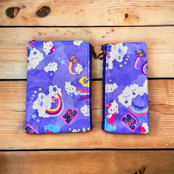 Hello Kitty Pencil Storage Stationery Pouches for Boys and Girls Soft Cute Cotton Pouches for Student and Artist- 2 Pcs Purple (Small & Big)