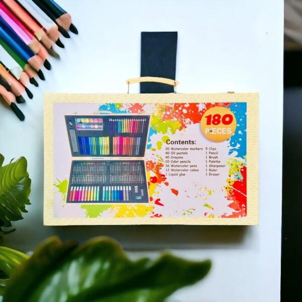 180 Pcs Professional Artist Drawing Set Art Kit For Kids With Wooden Briefcase - Image 2