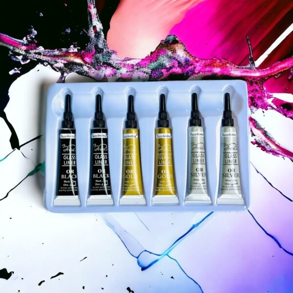 Glass Liner Colors 3D Glass Color With Gold, Silver and Black Glass Paint Outliner Art and Crafts Supplies, Non-Toxic, Opaque Finish, Heat-Resistant Formula- 12ml*2 Pcs Each - Image 2