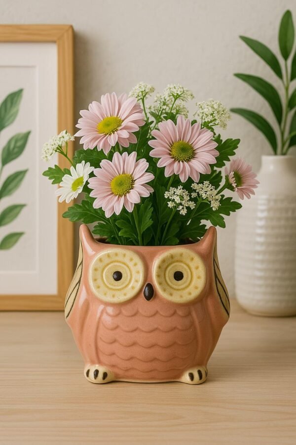 Ceramic Owl Pot- Pink